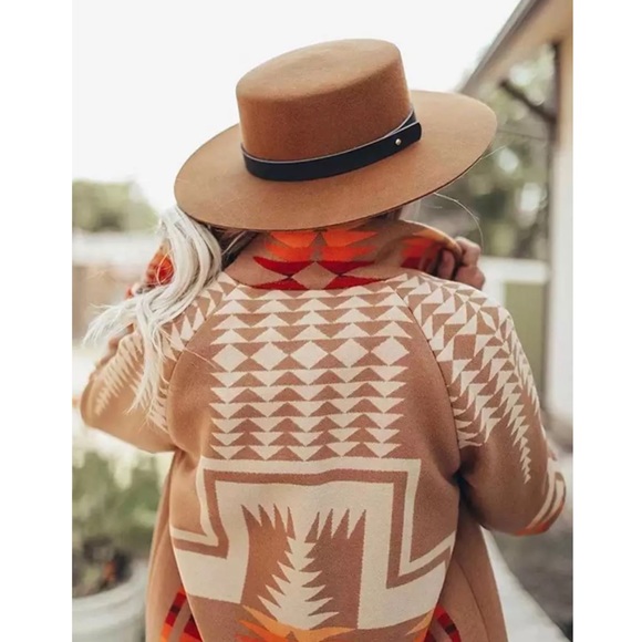 SOLD OUT Western Boho Tribal Camel Button Up Peacoat Coat - Picture 6 of 7